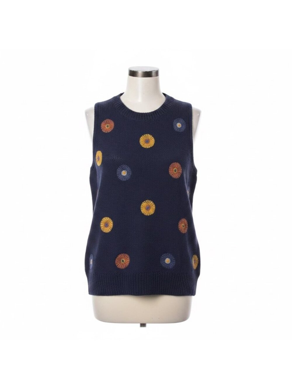 Madewell Womens Navy Embroidered Sleeveless Sweater Vest Size S